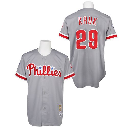 Best sale Philadelphia Phillies 29 John Kruk Grey Throwback MLB Jersey By Mitchell and Ness